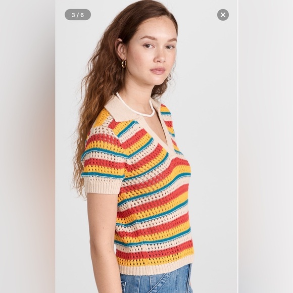 Mother Womens Multicolor Striped The Playing Field Crochet Top Medium - Picture 3 of 10